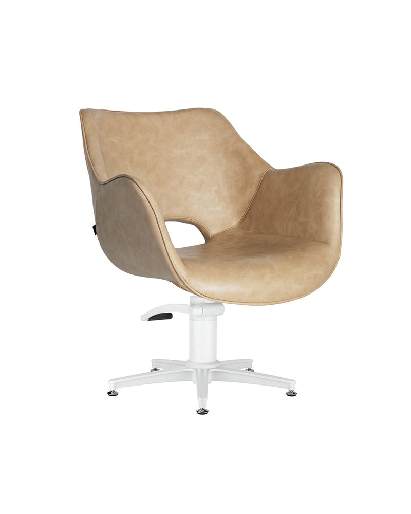 Chloe Sand - Beige frisørstol - Hvit kryssbase