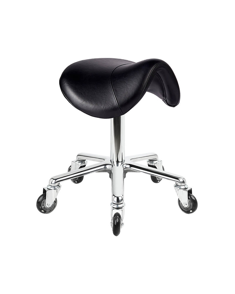 Saddle Black - Sort sadelstol med krom kryssbase