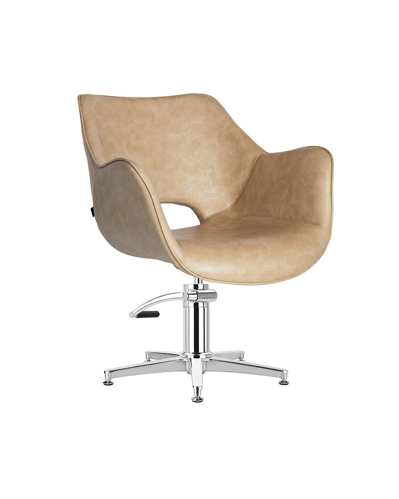 Chloe Sand - Beige frisørstol - Krom kryssbase