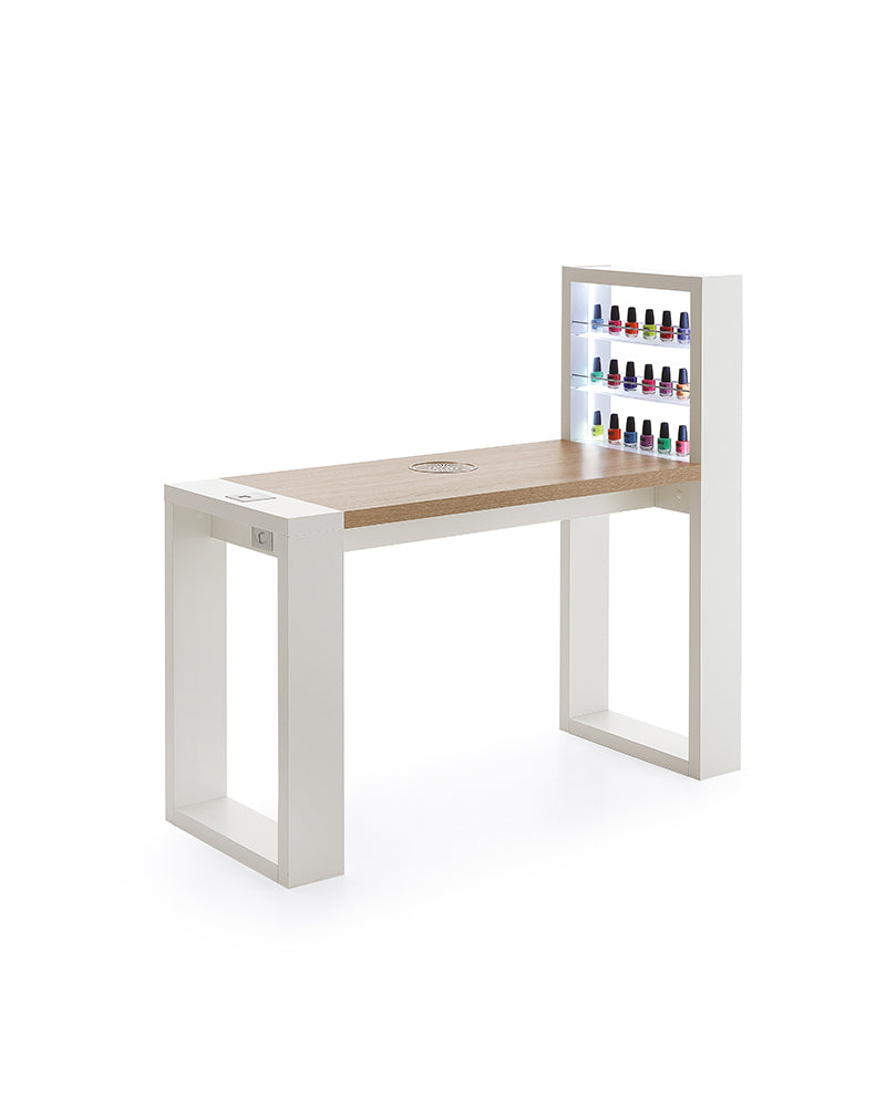 Living - Hvitt manikyrbord med LED-lys - Innebygd hylle - Med sug