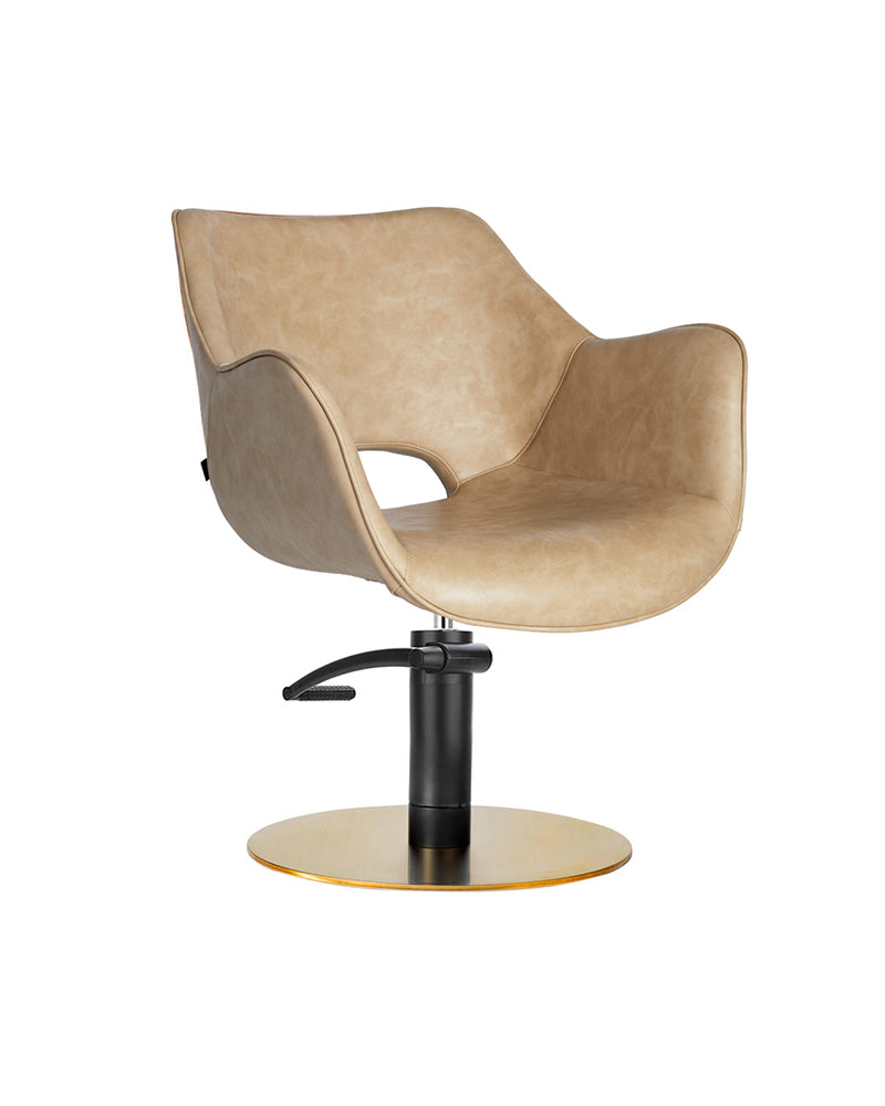 Chloe Sand - Beige Frisørstol - Sort pumpe - Messing rund base
