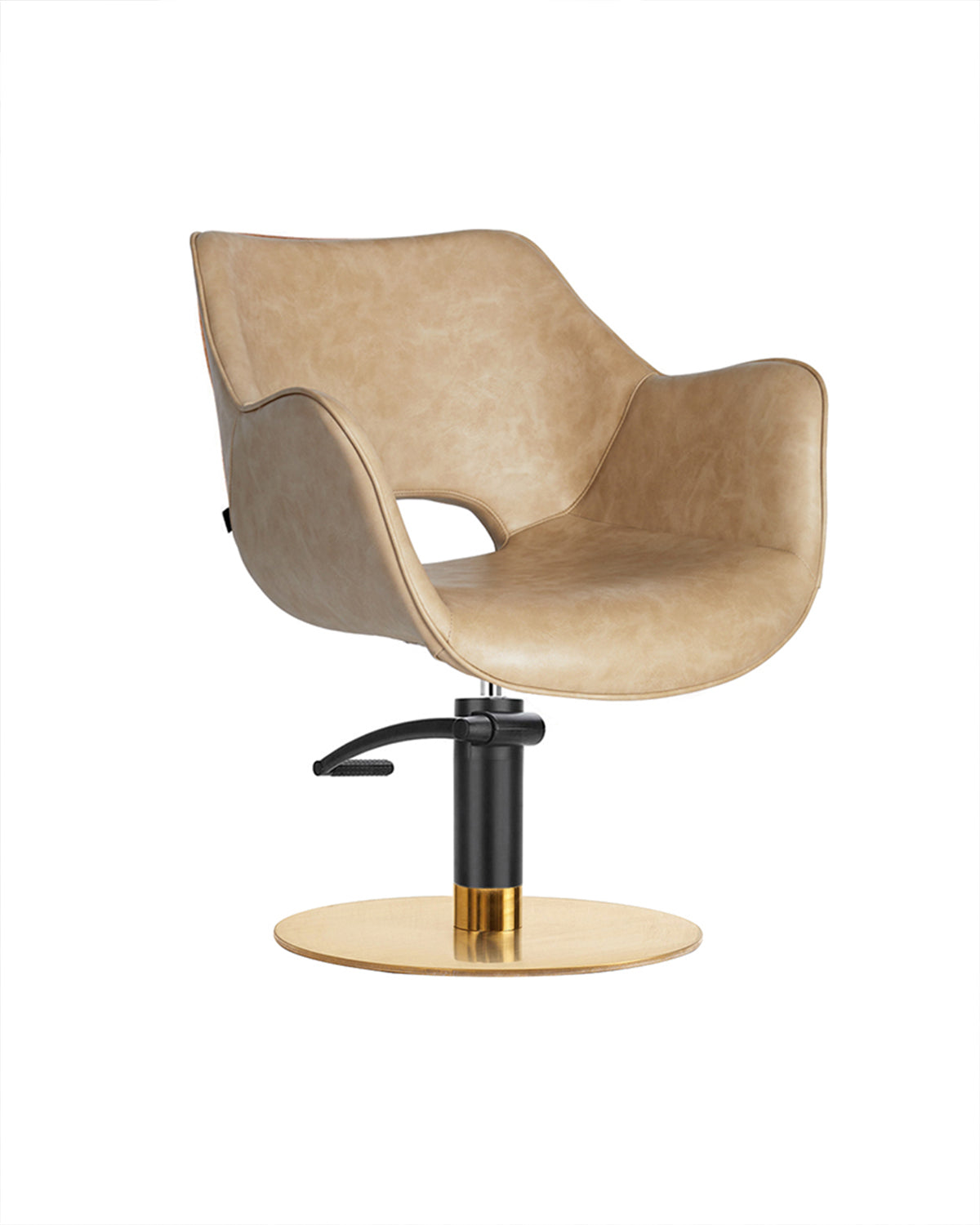 Chloe Sand - Beige Frisørstol - Sort pumpe - Messing rund base