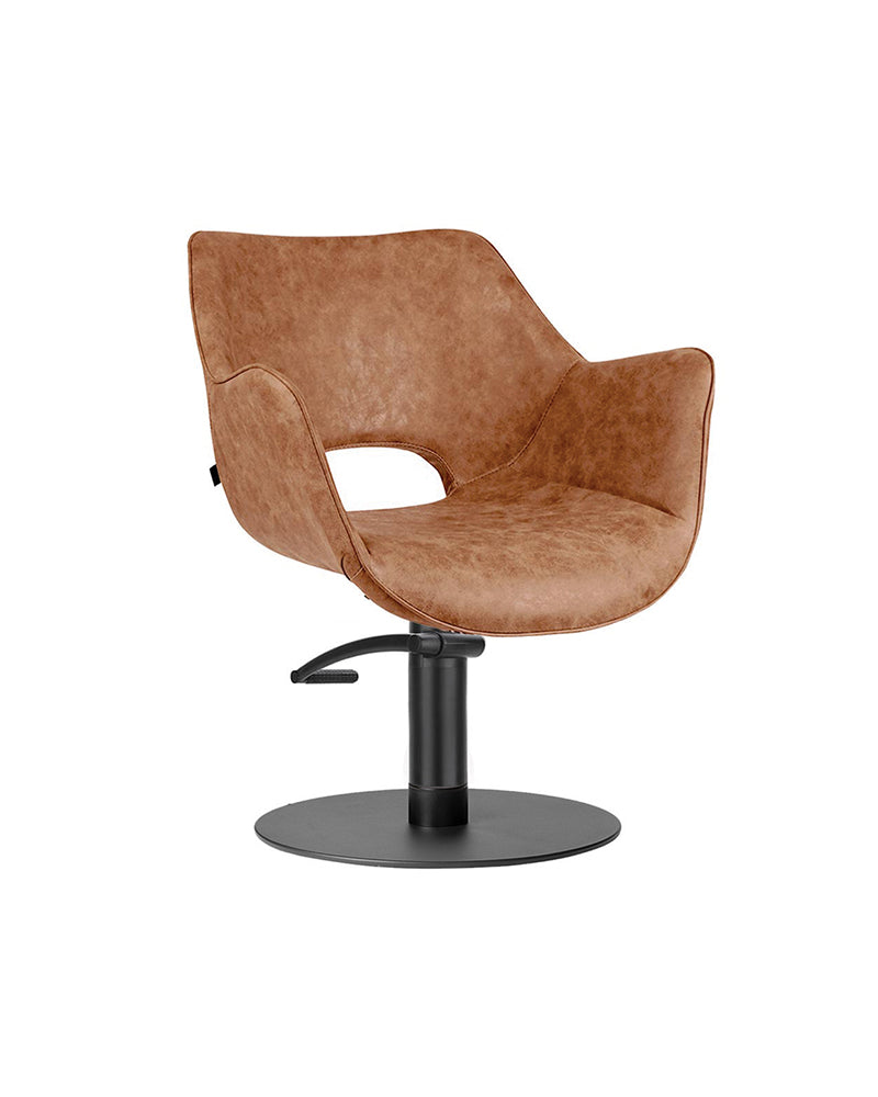 Chloe Tan - Brun frisørstol - Sort rund base