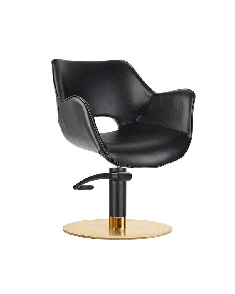 Chloe Black - Sort frisørstol med sort pumpe og messing rund base