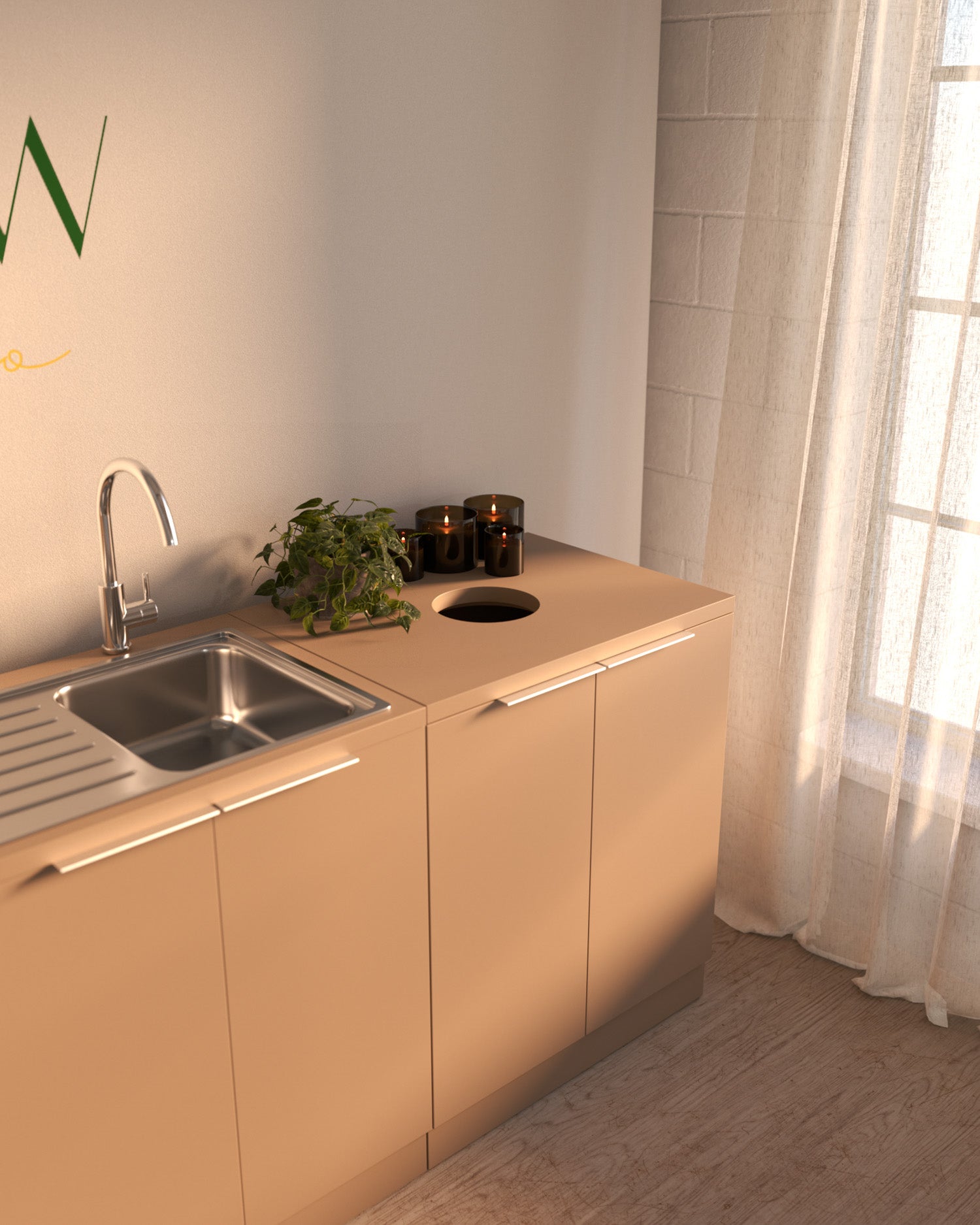 Colorbar håndvask - Beige vaskeskap - Krom vask