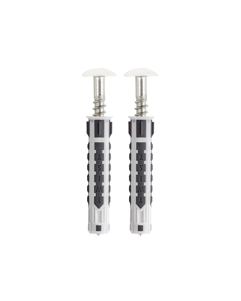 Hvite skruer + rawlplugs 2 stk.