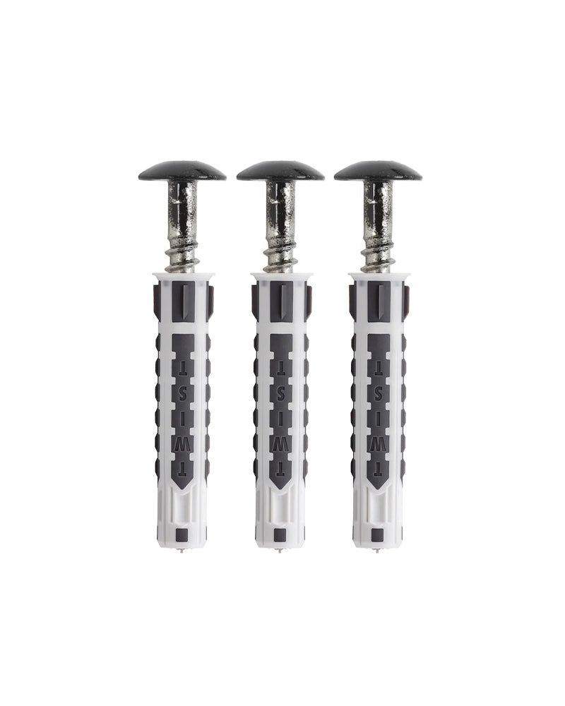 Sorte skruer + rawlplugs 3 stk.
