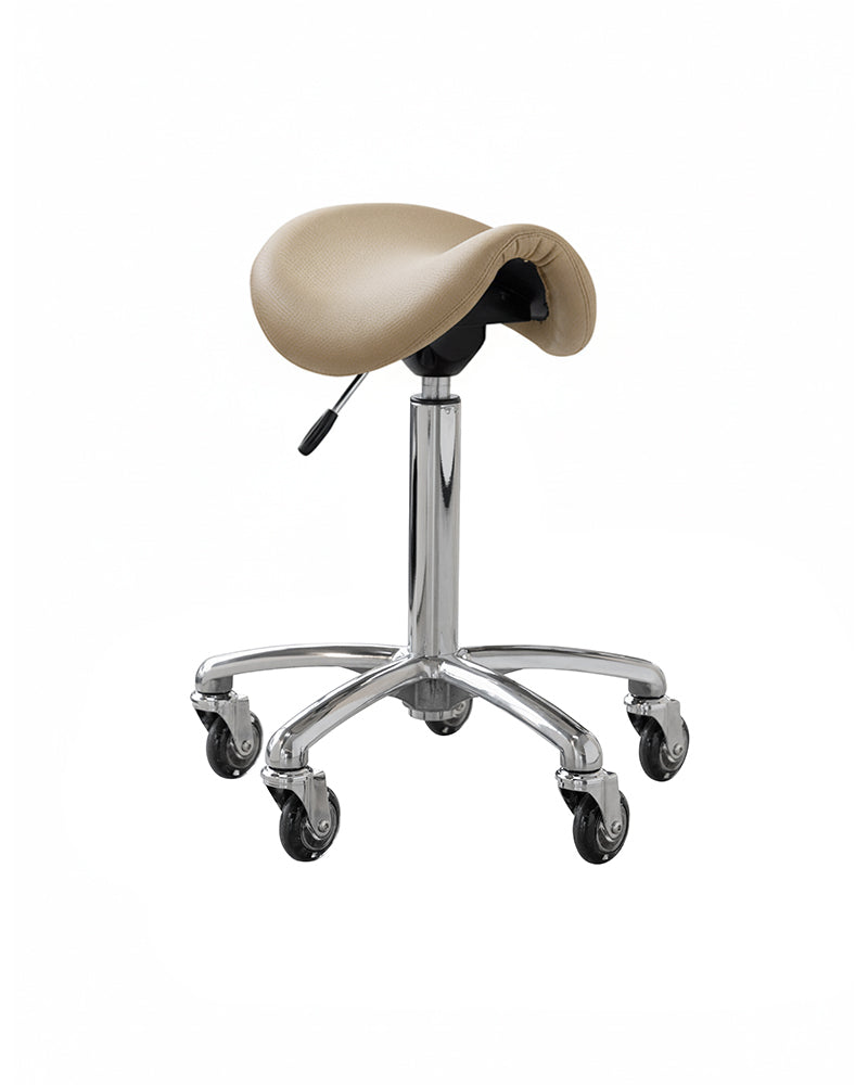 Stella - sadelstol i aluminium med beige trekk og rullehjul